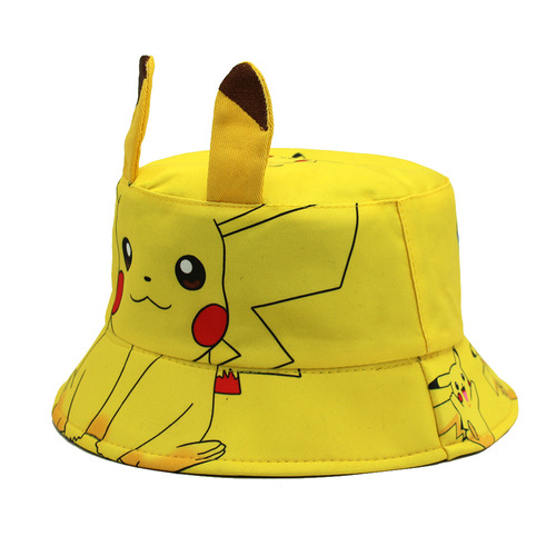 Cross-border children Pikachu fisherman hat pet Pokémon ears cartoon print bucket hat casual sun protection sunshade hat