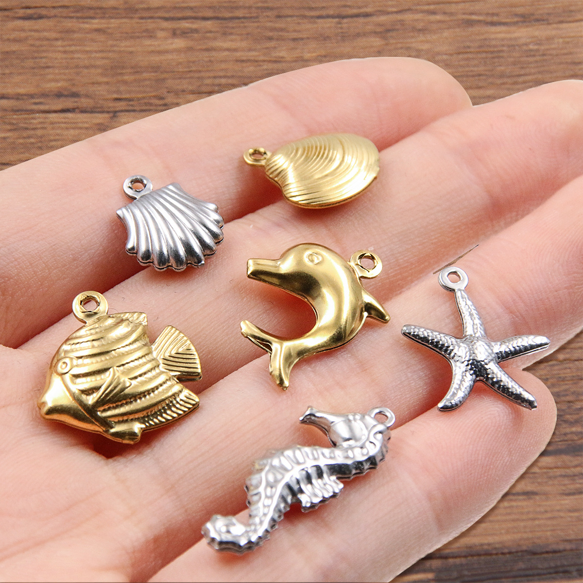 Starfish, Dolphin, Shell Pattern 1 Piece 304 Stainless Steel 18K Gold Plated Starfish Dolphin Shell Polished Pendant DIY Jewelry Accessories