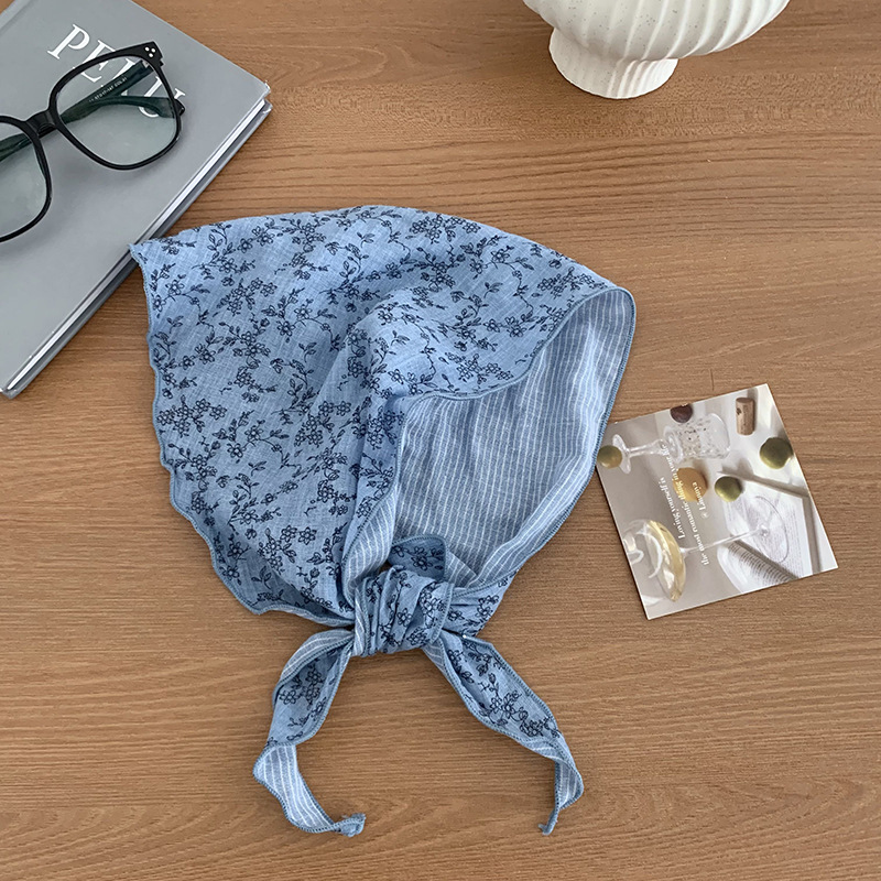 Bufanda triangular, babero, modelos de primavera y verano para mujer, pañuelo japonés de algodón y lino, diadema floral pastoral para mujer de verano, diadema de todo fósforo, accesorios para el cabello, sombreros