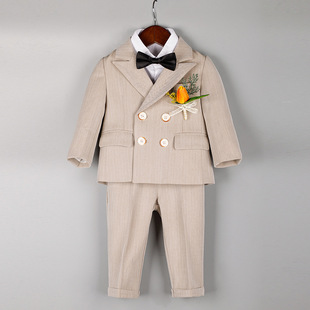 Boys' Suit Set for Baby's First Birthday Celebration, Double-Breasted Flower Boy Small Suit for Young Children