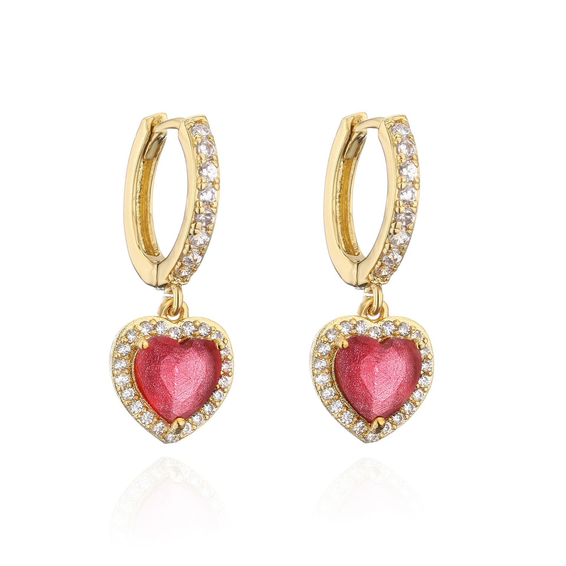 Heart Pattern Fashion Zircon Micro-inlaid Peach Heart Earrings European And American Style Copper Jewelry