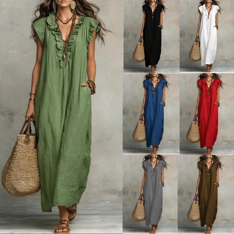 European and American independent sites, Amazon, AliExpress 2026 Spring/Summer New Bohemian Flutter Sleeve Floor-Length Dress