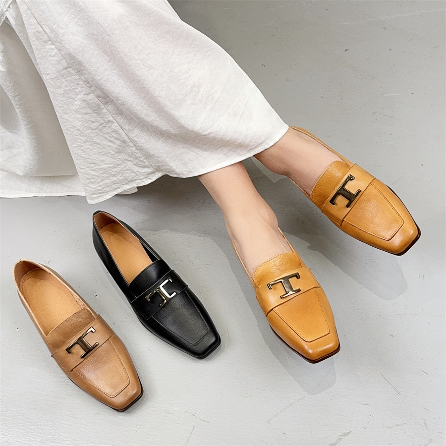 2025新款春季复古一脚登粗跟增高休闲正装真皮女鞋单鞋个性