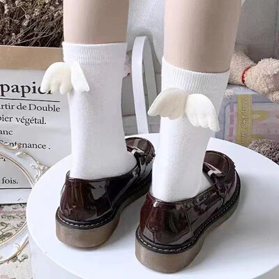 猛男之襪!lolita襪中筒襪天使翅膀襪送男友情侶款jk襪日系堆堆襪