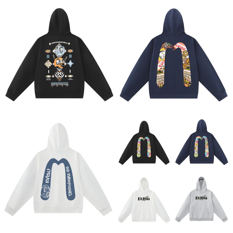 Evisu Fushen Hooded Sweatshirt Printed Autumn and Winter Trendy Brand Cross-Border Long-Sleeved Classic Versatile Casual Loose Men's and Women's Models