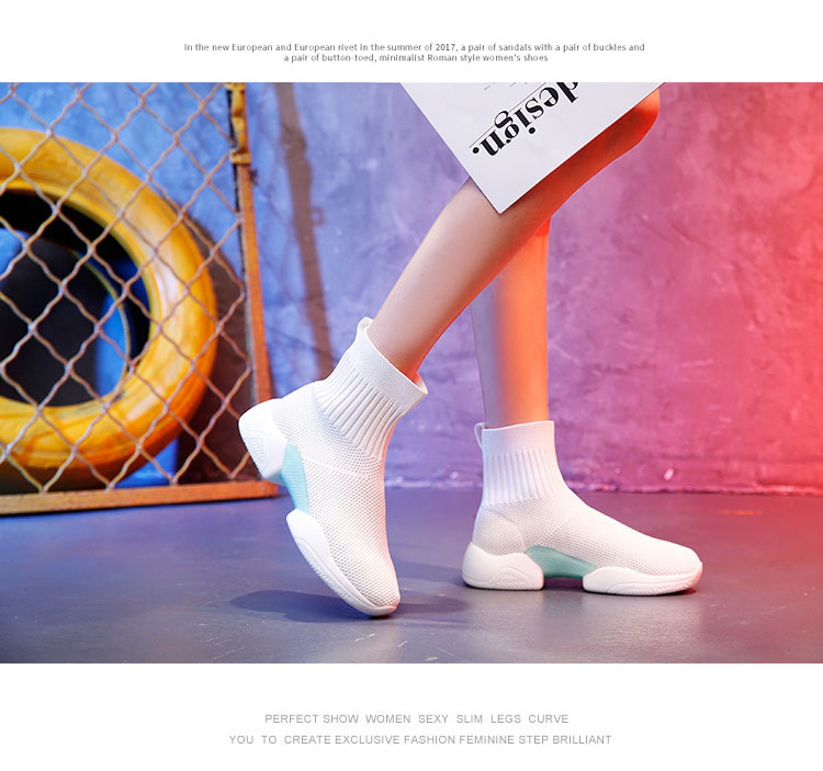 Elastic sock shoes women's 2022 spring new INS influencer Korean version of ulzzang casual sneakers flying woven sock boots_voghion.com