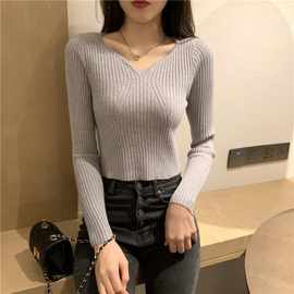 秋冬季新款领套头毛衣修身长袖打底针织衫女装内搭紧身短款上衣
