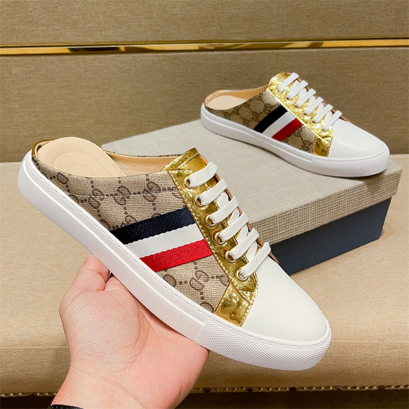 Foguchi Little Bee Half Slippers Men's Shoes Summer Breathable Heelless Leather Slip-on Foguchi Men's Sandals