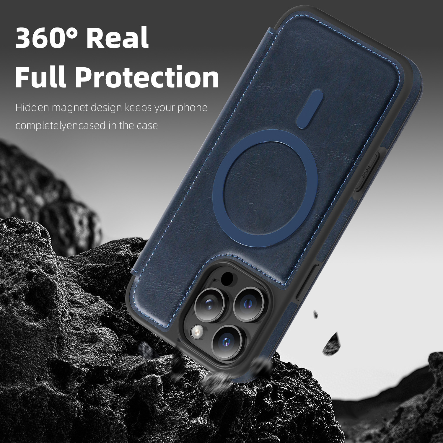 Ốp lưng da từ tính có khe đựng thẻ cho iPhone 16 Pro Max, chống sốc — Màu đen, Màu xanh ngọc, Màu cà phê, Xám vàng titan chi tiết 21
