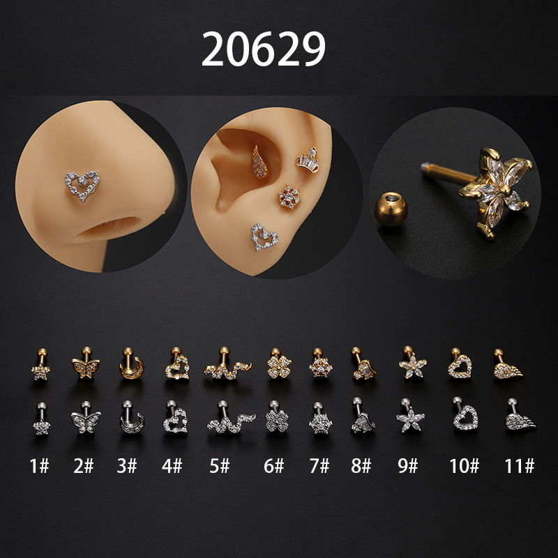 4g Weight Zircon Inlay Material Ear Studs Classification 1 Piece Fashion Heart Shape Inlay Stainless Steel Zircon Ear Studs