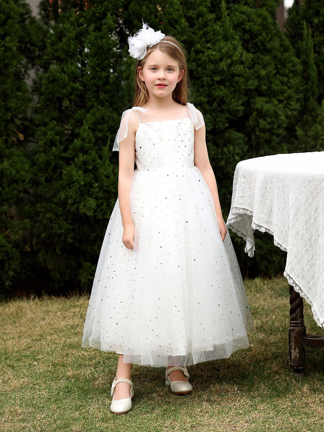 Nuevo vestido de princesa con tirantes para niños de Amazon transfronterizo, vestido de niña de flores, vestido de gasa hinchado, vestido de presentadora de niña