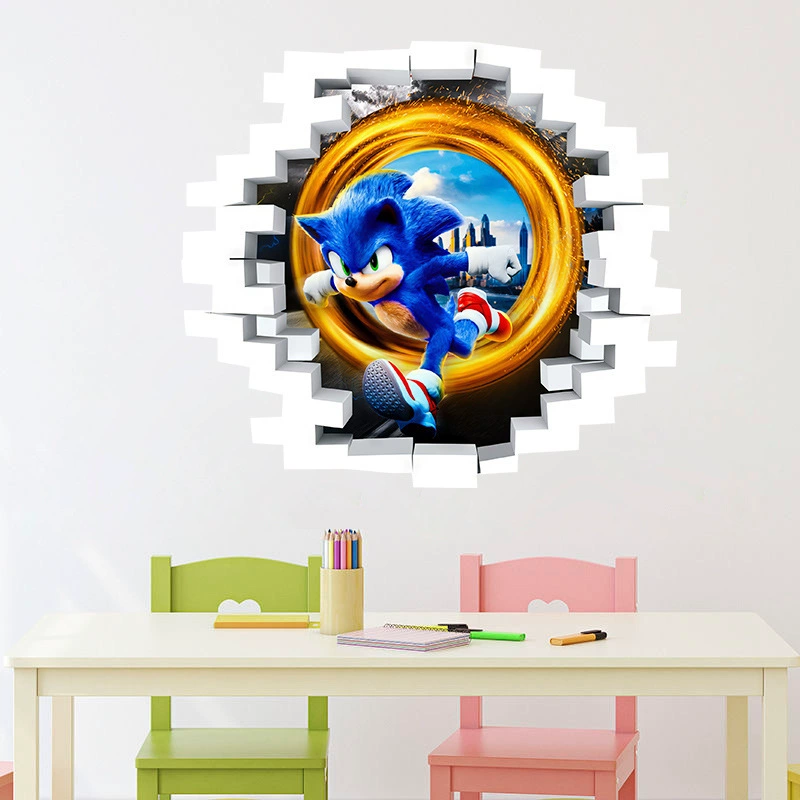 3D Соник настенная наклейка Мультфильм Мультфильм настенный украшения самоклеящийся ПВХ аниме плакат мультфильм наклейка для двери
