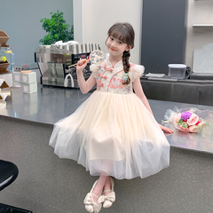 女童夏裝連衣裙2024新款小女孩夏季蓬蓬紗公主裙兒童夏款漢服裙子