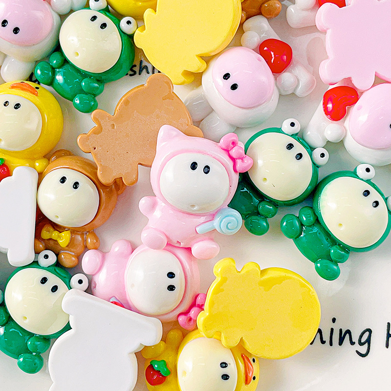 Dibujos animados colorido cara grande muñeca animal resina accesorios DIY crema pegamento tocado accesorios para el cabello hecho en casa teléfono caso material