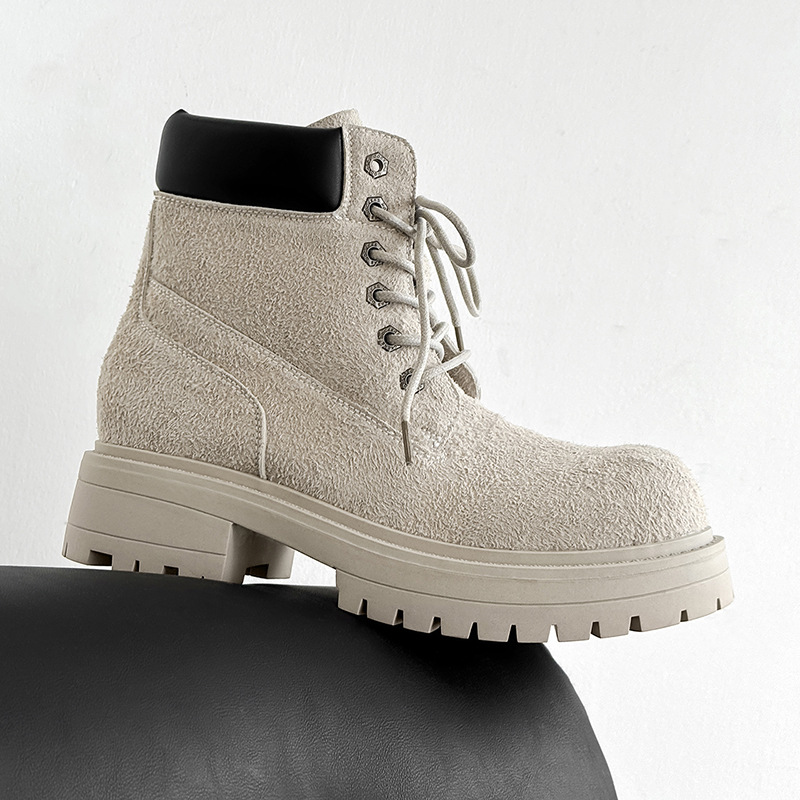 Couple Outdoor Rhubarb Boots Military Boots Autumn and Winter Casual Thick-Soled Boots High-Top Work Boots Genuine Leather Outdoor Desert Boots