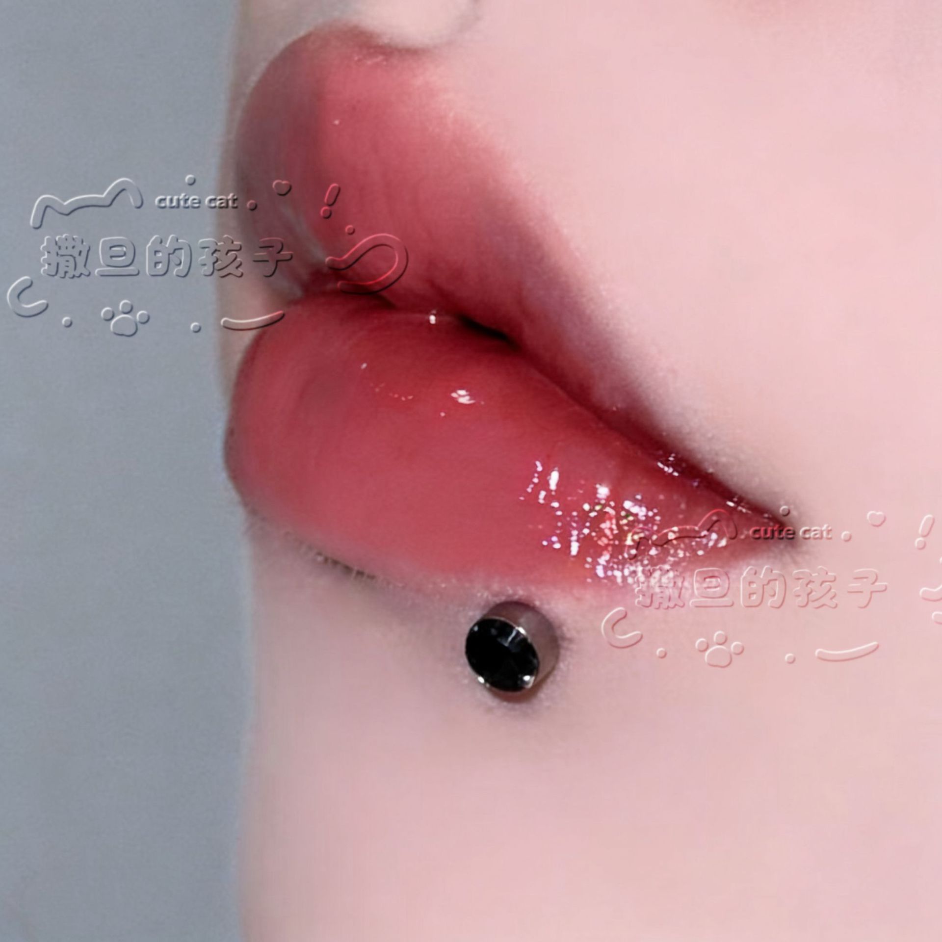 Satan's Child Noble Lady Lip Ring Black Diamond 16mm 1.2mm Sweet Cool Hot Girl Piercing Jewelry detail image 7