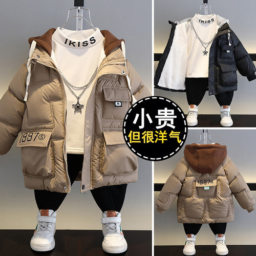 【Wash-Free Lambskin】 Boys' Foreign Trade Warm Down Jacket Cotton Coat Winter Outwear Children Thick Cotton Puffer Jacket