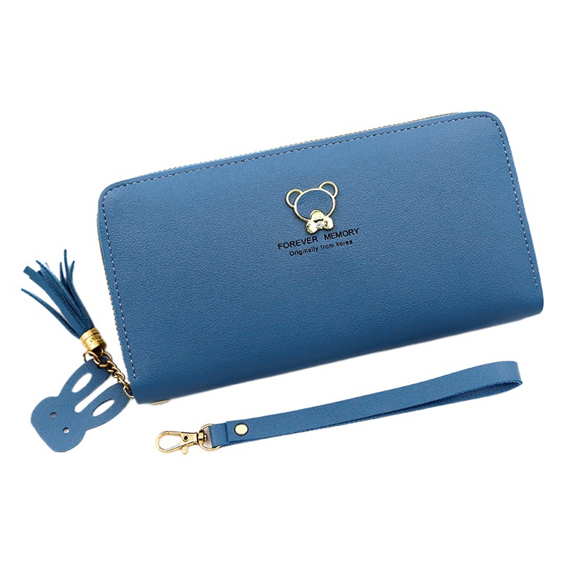 Estilo coreano simple de las mujeres cartera larga oso hardware de gran capacidad cremallera bolsa monedero titular de la tarjeta teléfono móvil bolsa