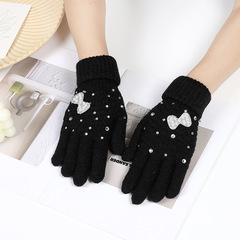 Women's Winter Cute Korean Style Fashion Fleece Lined Thick Warm Five-Finger Touch Screen Knit Diamond Pointed Gloves