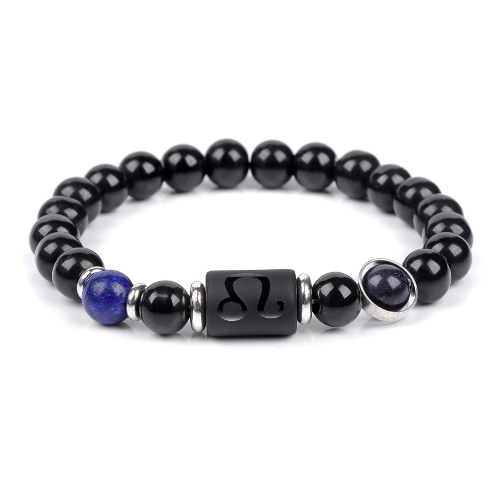 Twelve Constellations for Men's Couples Glass Bead Elastic Rope Bracelet_voghion.com