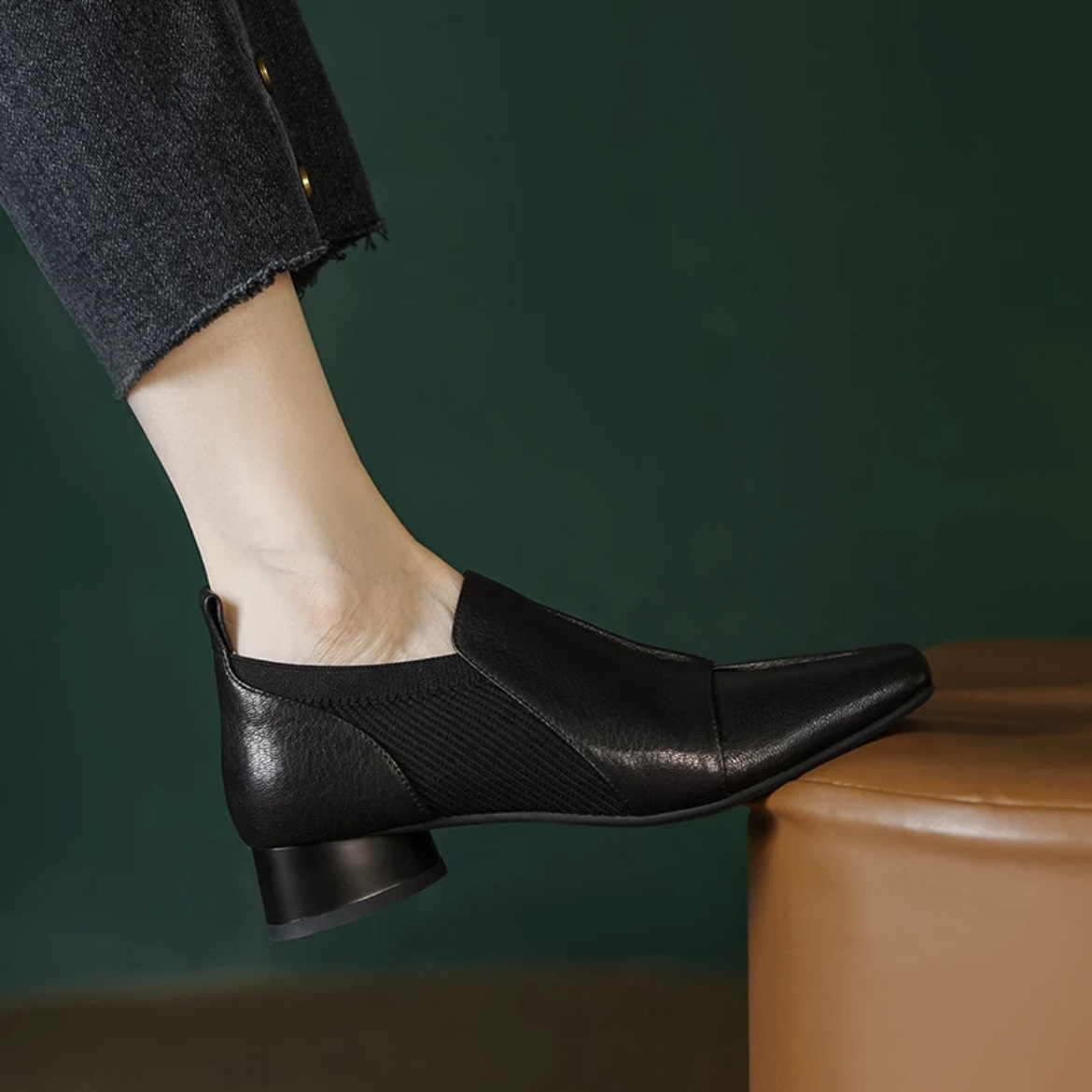 Scarpe vintage in pelle con tacco largo donna punta quadrata_voghion.com