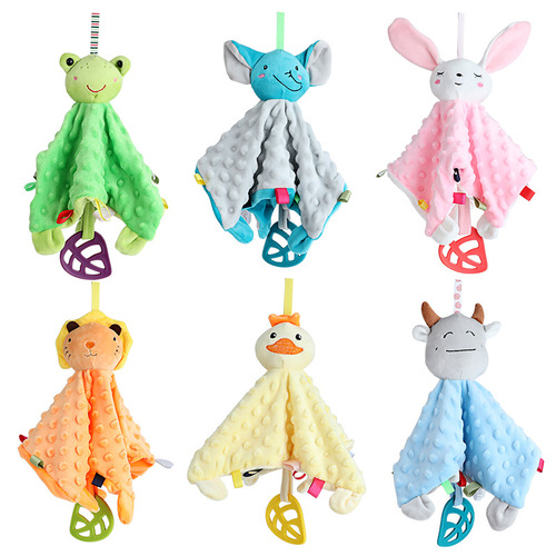 Cross-border new 30 three-dimensional animal baby comfort dolls with silicone dental tape bell ring paper baby square towel