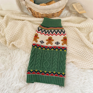 Red and Green Gingerbread Man Elk Christmas Pet Sweater Puppy Clothes Small Dog Cat Warm Winter