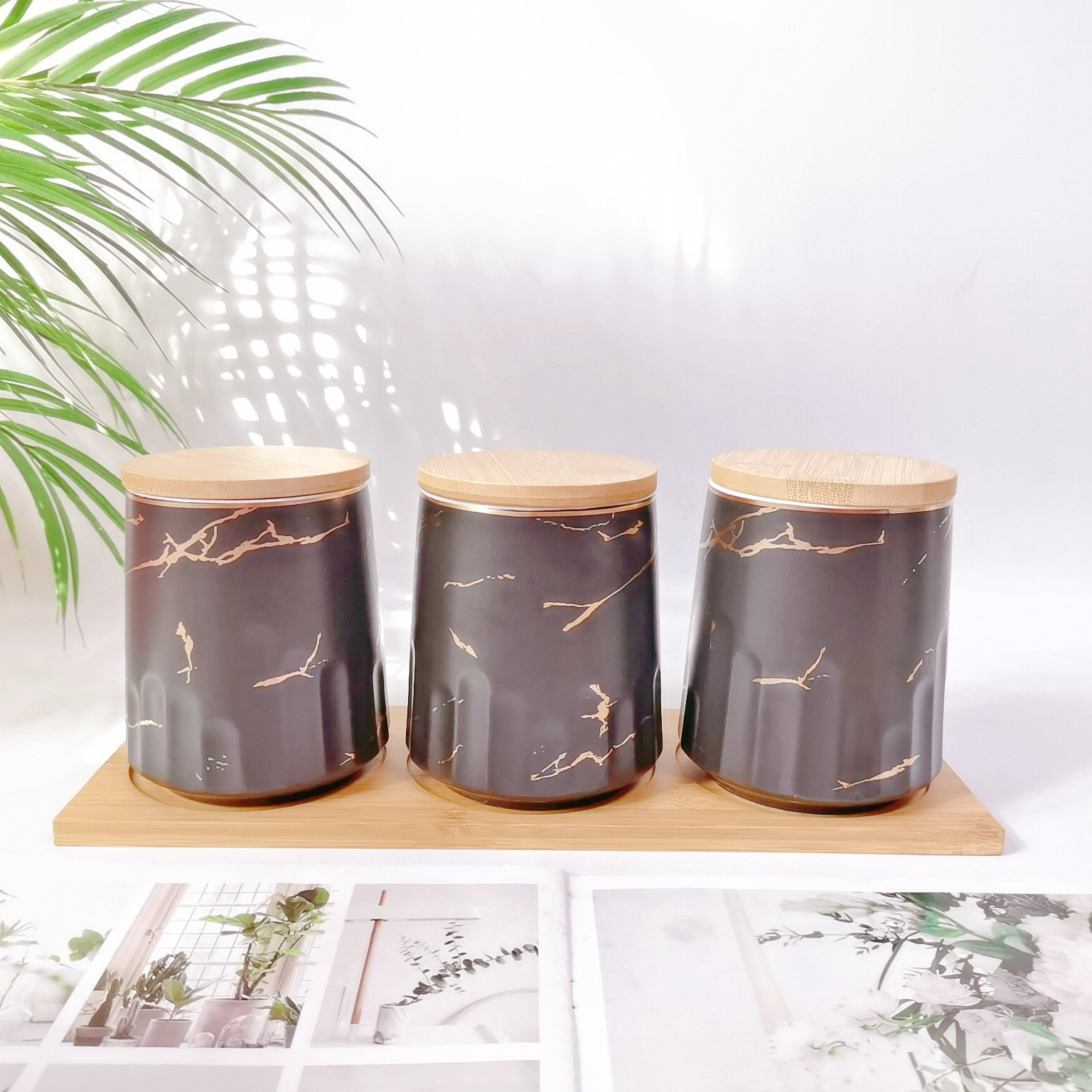 Tarro sellado de cerámica frasco de almacenamiento de exportación transfronteriza tapa de madera Tarro de almacenamiento de té condimento de cocina tarro de café tarro traje