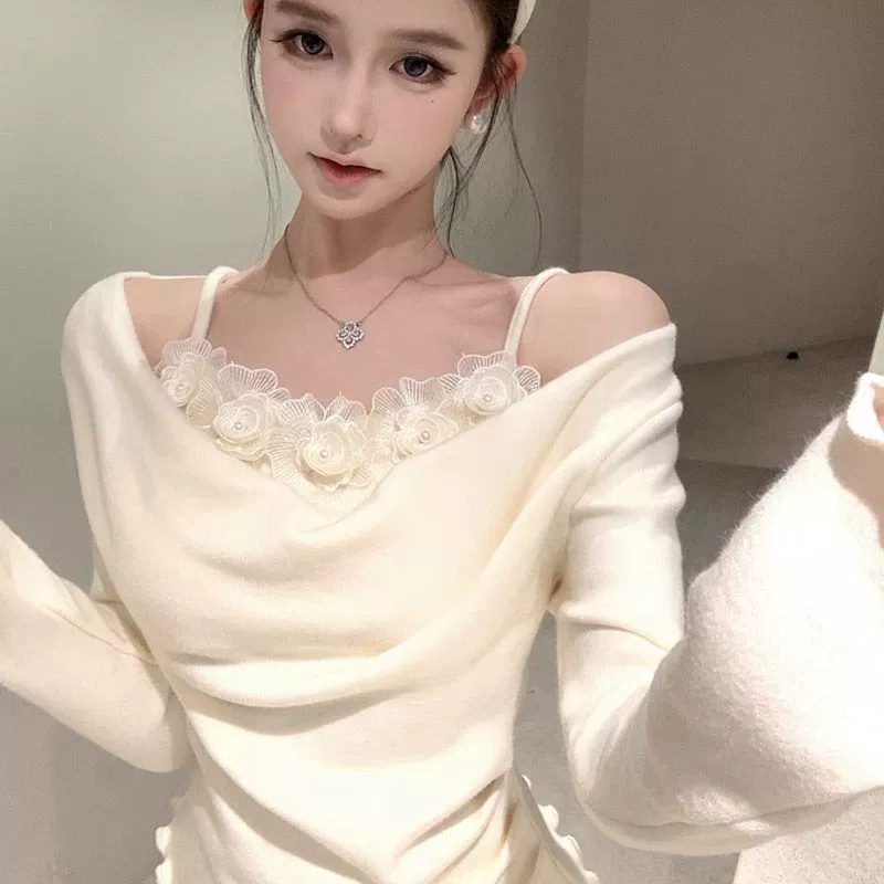 Трансграничные новые сшитые поддельные две футболки с длинными рукавами