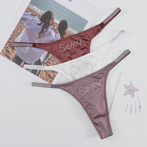 Sexy hot diamond sexy T-shaped underwear for women, light and breathable, traceless ice silk underwear for women, European and American briefs for women