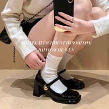 爱心高跟玛丽珍鞋真皮粗跟单鞋2024春新款方头小皮鞋百搭时装鞋女