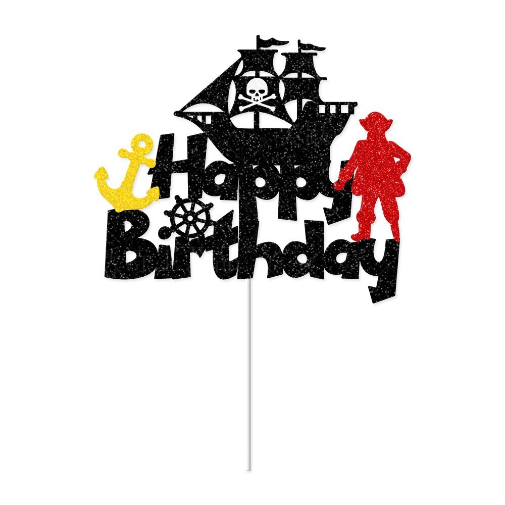 Halloween pirata tema fiesta de cumpleaños decoración traje cumpleaños bandera pirata espiral colgante pastel tarjeta inserción