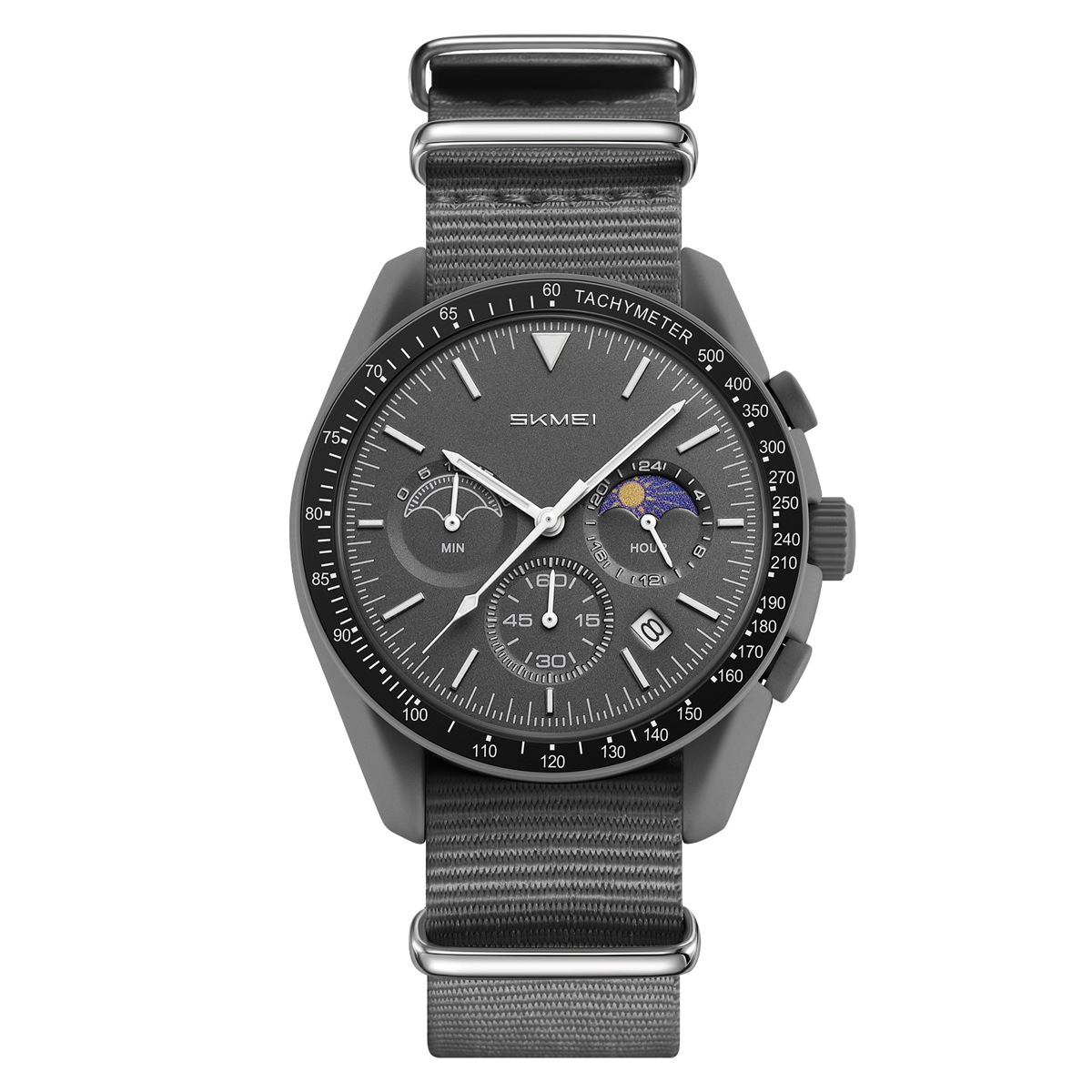 Momento de belleza para hombres y mujeres cronógrafo multifuncional reloj de cuarzo nylon con luz nocturna reloj deportivo impermeable al por mayor de puntos transfronterizos