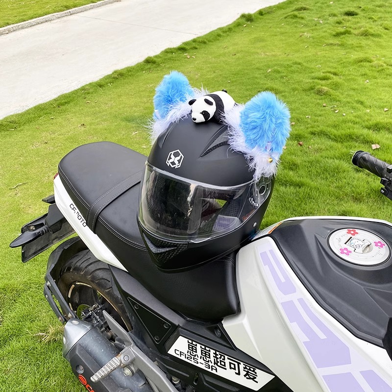 Blue Faux Rabbit Fur Cat Ear Helmet Decoration Motorcycle Detachable