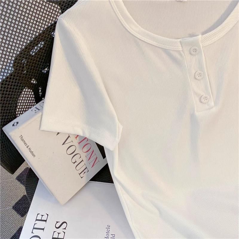 夏の新しいスリムでファッショナブルで多用途なショートスリムフィットソリッドカラーTシャツホワイトスタイルデザインボタンダウンシャツ|undefined