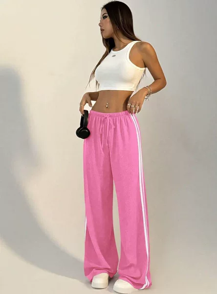 Cross-Border European and American Style Casual Side-Striped Drawstring Loose Straight-Leg Pants Autumn Women's Fashion Lazy Style