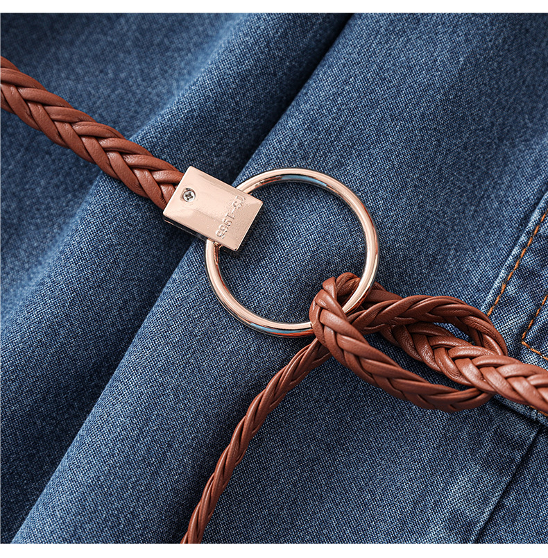 Váy liền denim Tiansi dáng maxi thắt eo phong cách Pháp mùa hè — Màu xanh lam chi tiết 13