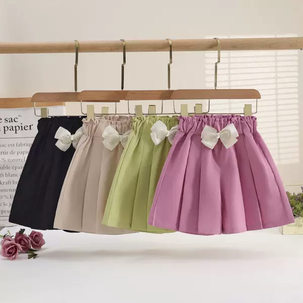 Korean Style Girls' Skirt Pants, Thin Shorts, Children's Wide-Leg Loose Bowknot Summer Casual Versatile Girls' Clothing
