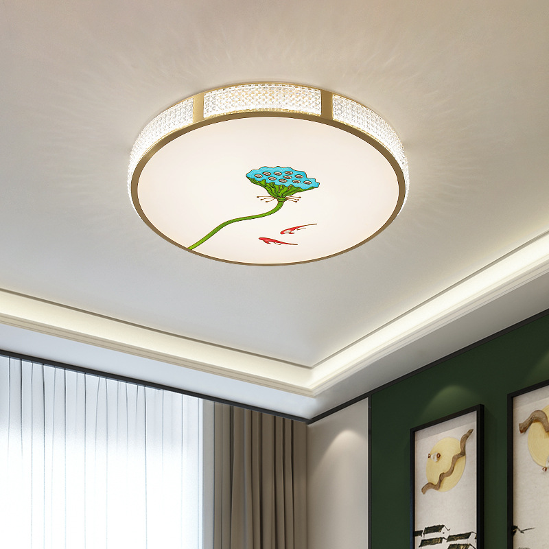 All Copper Minimalist Chinese Style Ceiling Lamp Bedroom Lamp Simple Modern Room Study Round Chinese Style Enamel Lantern