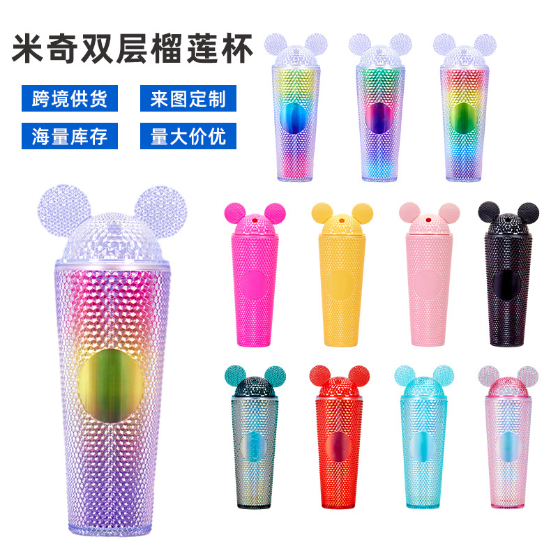 Transfronterizo nuevo de doble capa de Mickey Durian Copa diamante taza de paja de plástico
