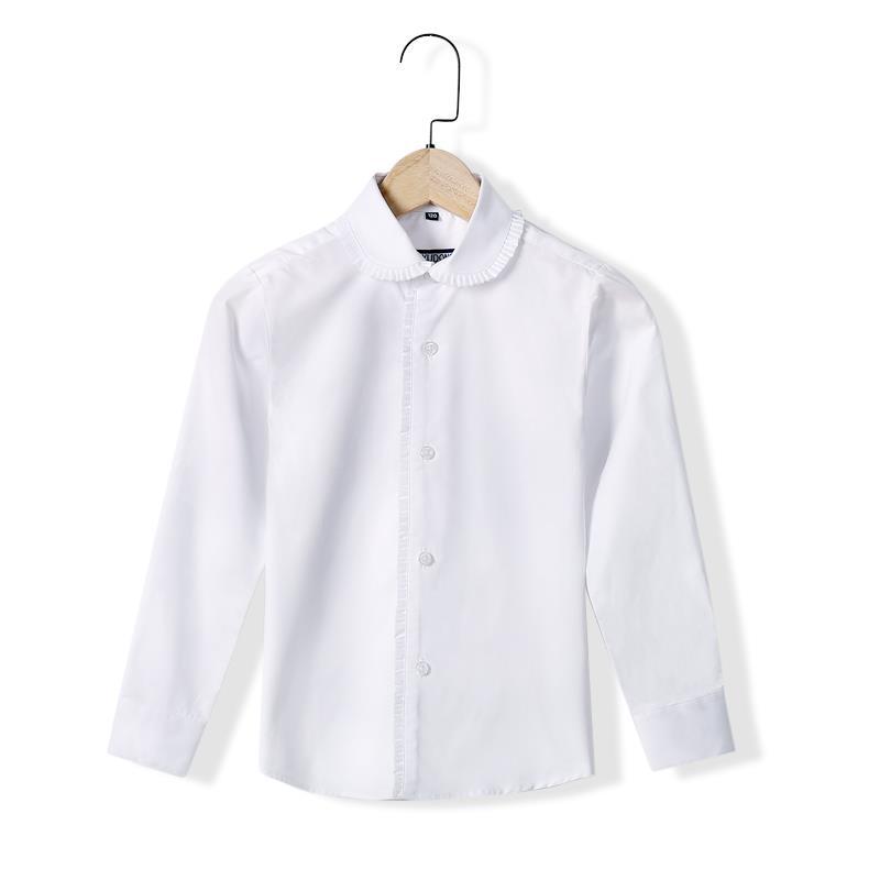 Camisa blanca para niñas, algodón de manga larga, uniformes escolares de primavera y otoño para estudiantes de primaria