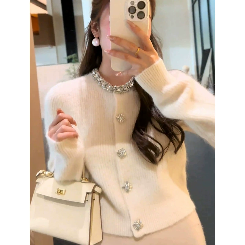 Темперамент тяжелой промышленности с бриллиантами маленький ароматный свитер куртка женская осень-зима свободный короткий вязаный кардиган шикарный шикарный топ
