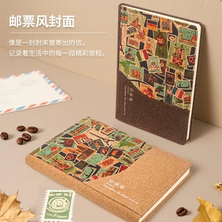 低碳环保可降解软木咖啡记事本复古邮票元素文创定制本文创手账本