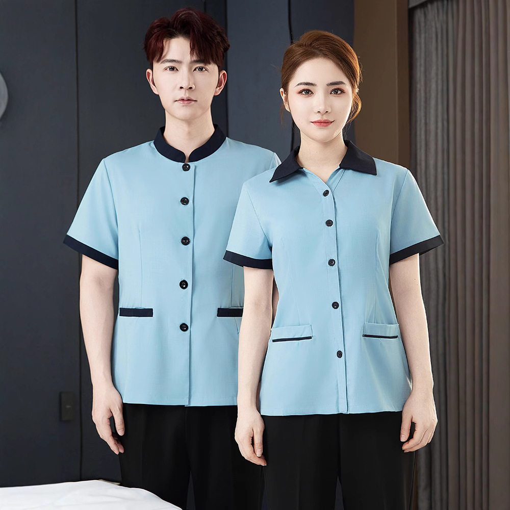 Hotel cleaning work clothes short-sleeved shirt summer housekeeping property nursing home housekeeping cleaning aunt work uniform