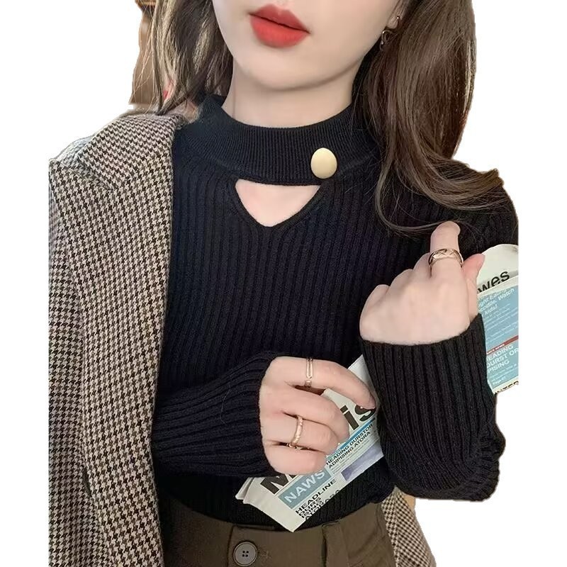 设计感针织衫女半高领打底衫2025秋季新款毛衣秋冬内搭高级感上衣|undefined