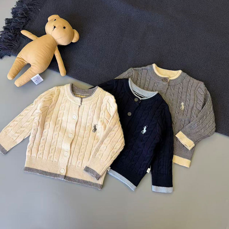 Children's Sweater 2026 Autumn Korean Style New Arrival Boys and Girls Color Block Embroidered Sweater Baby Casual Knitted Cardigan