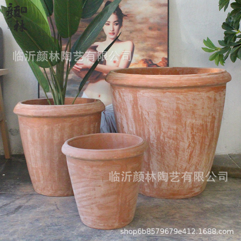 Suministro y exportación de maceta de gran tamaño, maceta de árboles, maceta de cerámica roja, jardín retro, maceta de paisaje rural estadounidense