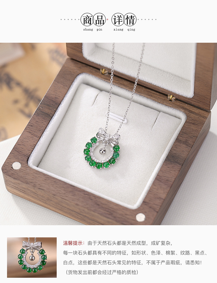 Mặt dây chuyền bạc S925 hình hươu nơ đính ngọc bích xanh — Mẫu ngọc bích nước xanh (không có dây chuyền) chi tiết 4