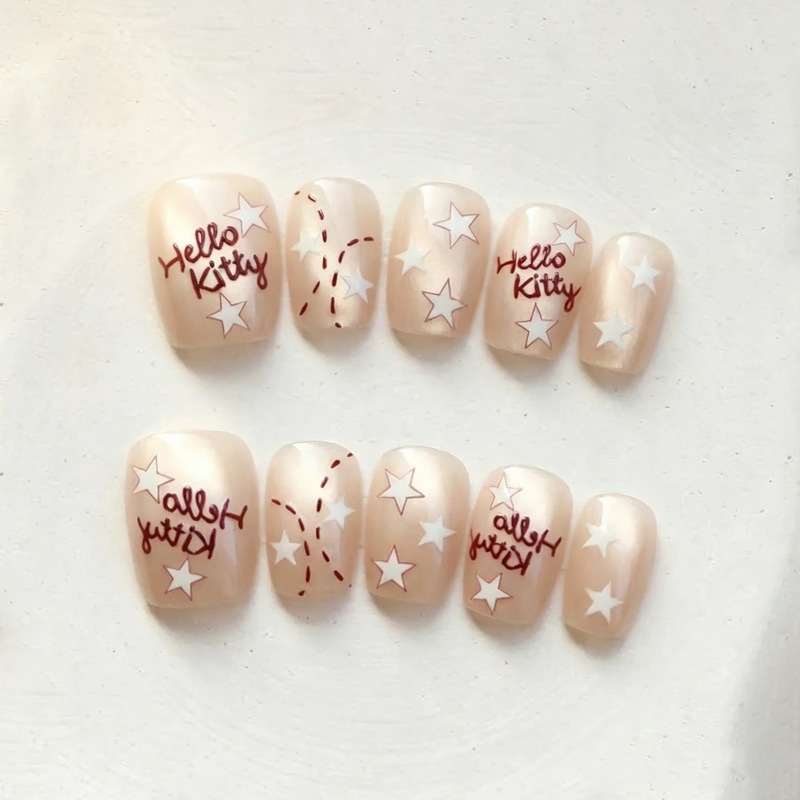 3D three-dimensional wearable nail art, featuring cartoon, sweet, and cool star designs, ultra-short gradient style, Korean and Japanese style nail stickers, and artificial nails – factory wholesale