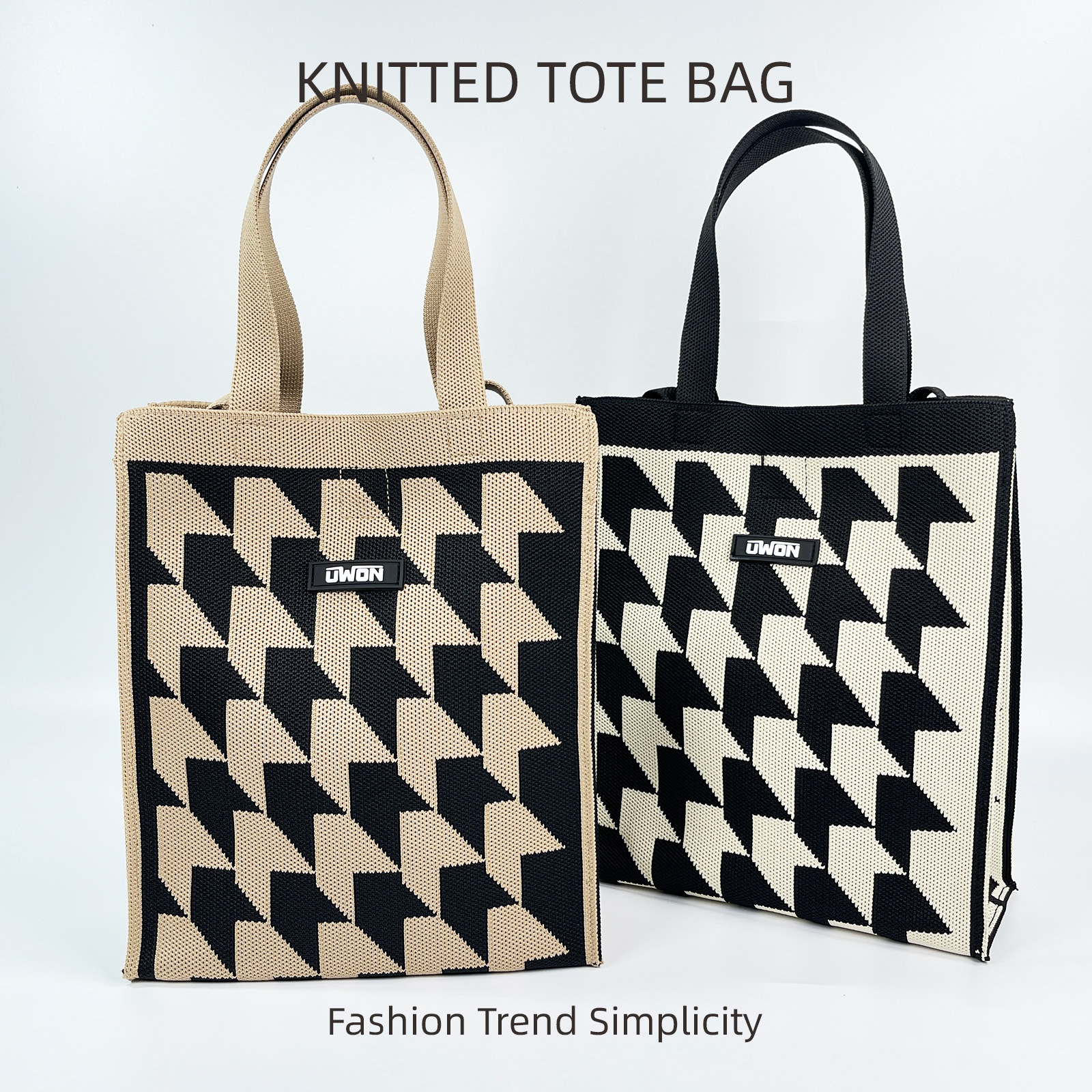 Nuevo bolso de hombro de punto de rombo en blanco y negro, bolso de mensajero de viaje de gran capacidad casual coreano, bolso cuadrado pequeño